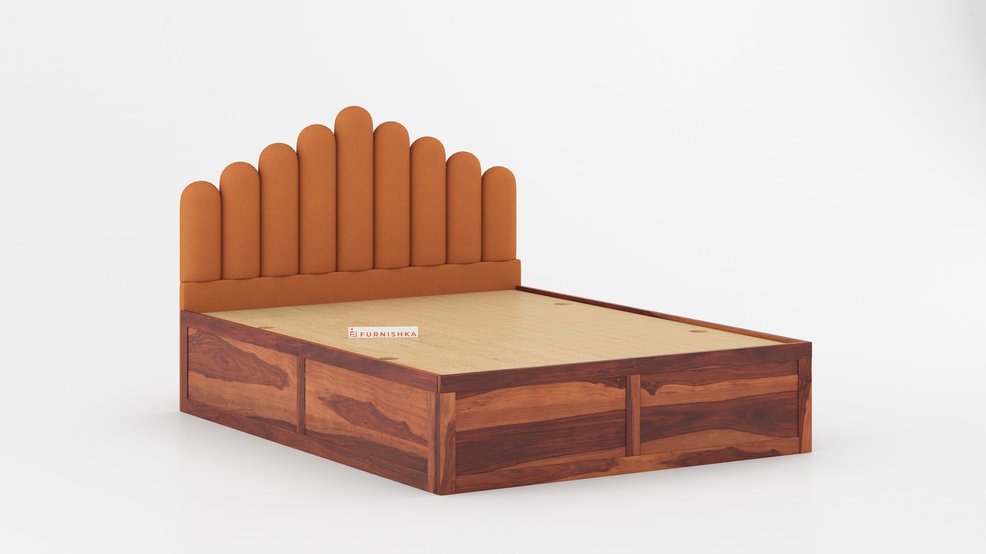 Dora Sheesham Wood bed with Upholstered headboard Box Storage King Size - Furnishka 