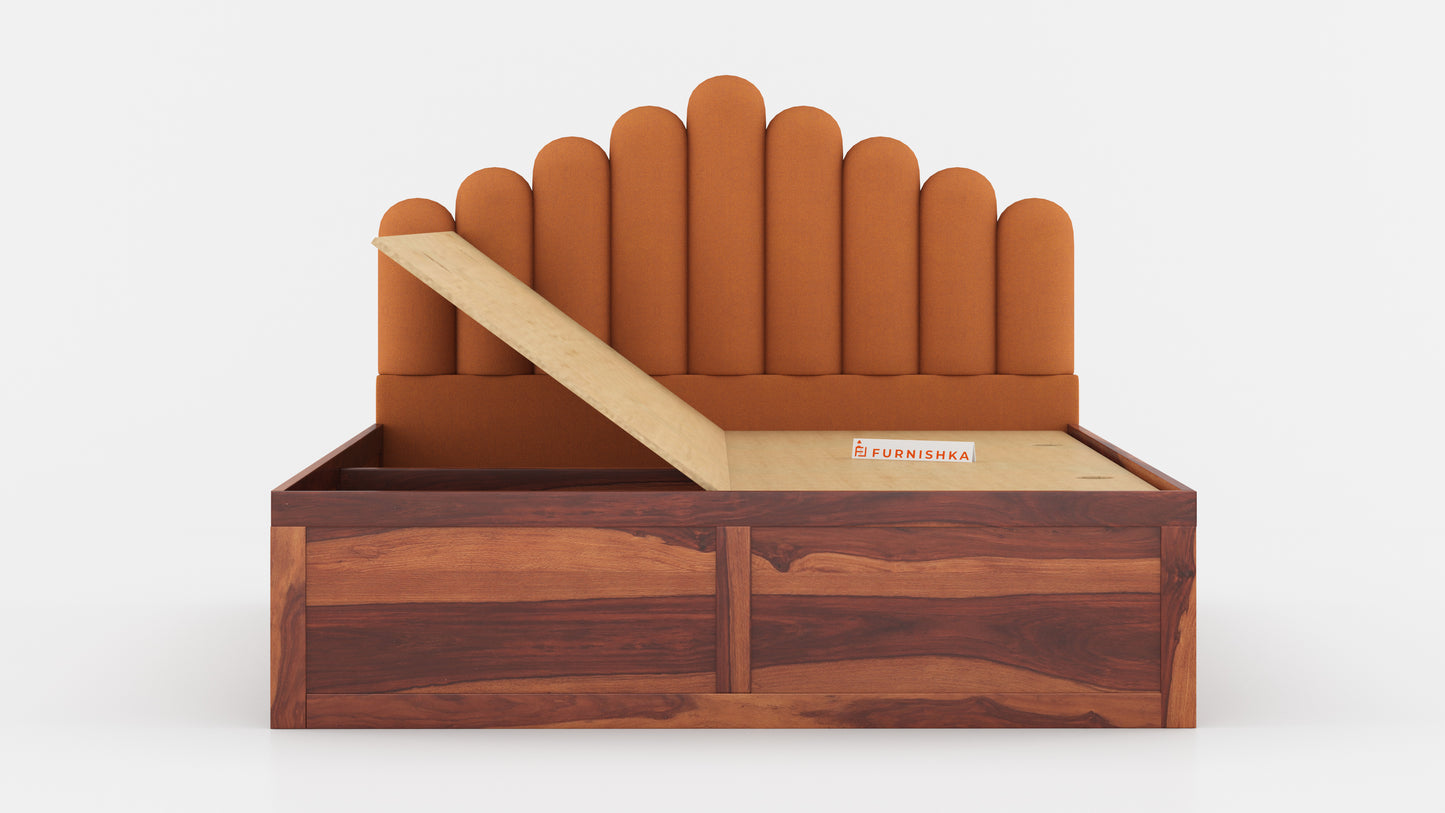 Dora Sheesham Wood bed with Upholstered headboard Box Storage King Size - Furnishka 