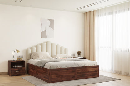 Dora Sheesham Wood bed with Upholstered headboard Box Storage King Size - Furnishka 