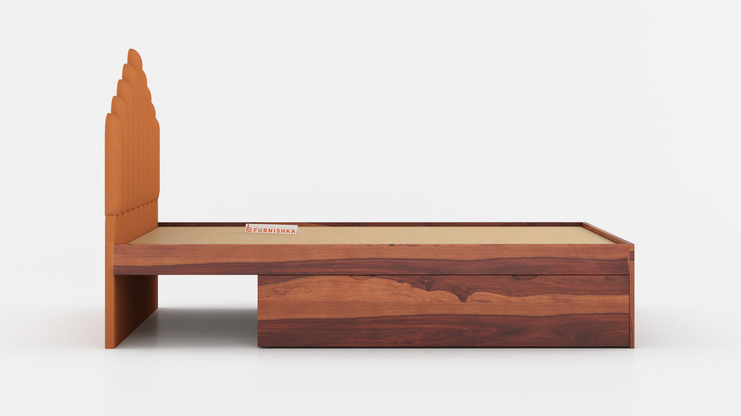 Dora Sheesham Wood bed with Upholstered headboard Drawer Storge King Size - Furnishka 