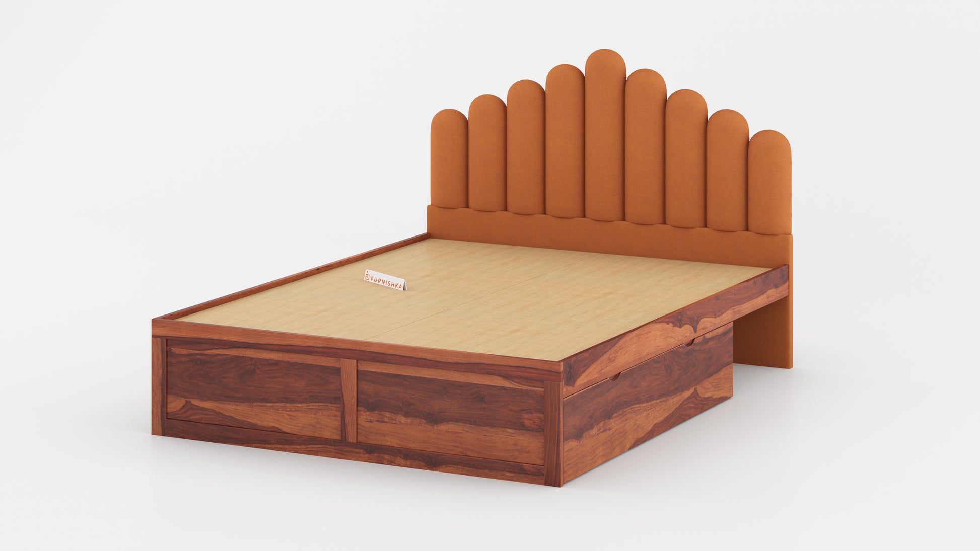 Dora Sheesham Wood bed with Upholstered headboard Drawer Storge King Size - Furnishka 