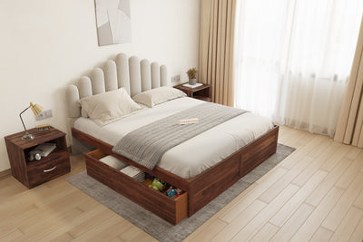 Dora Sheesham Wood bed with Upholstered headboard Drawer Storge King Size