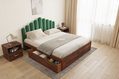 Dora Sheesham Wood bed with Upholstered headboard Drawer Storge King Size - Furnishka 