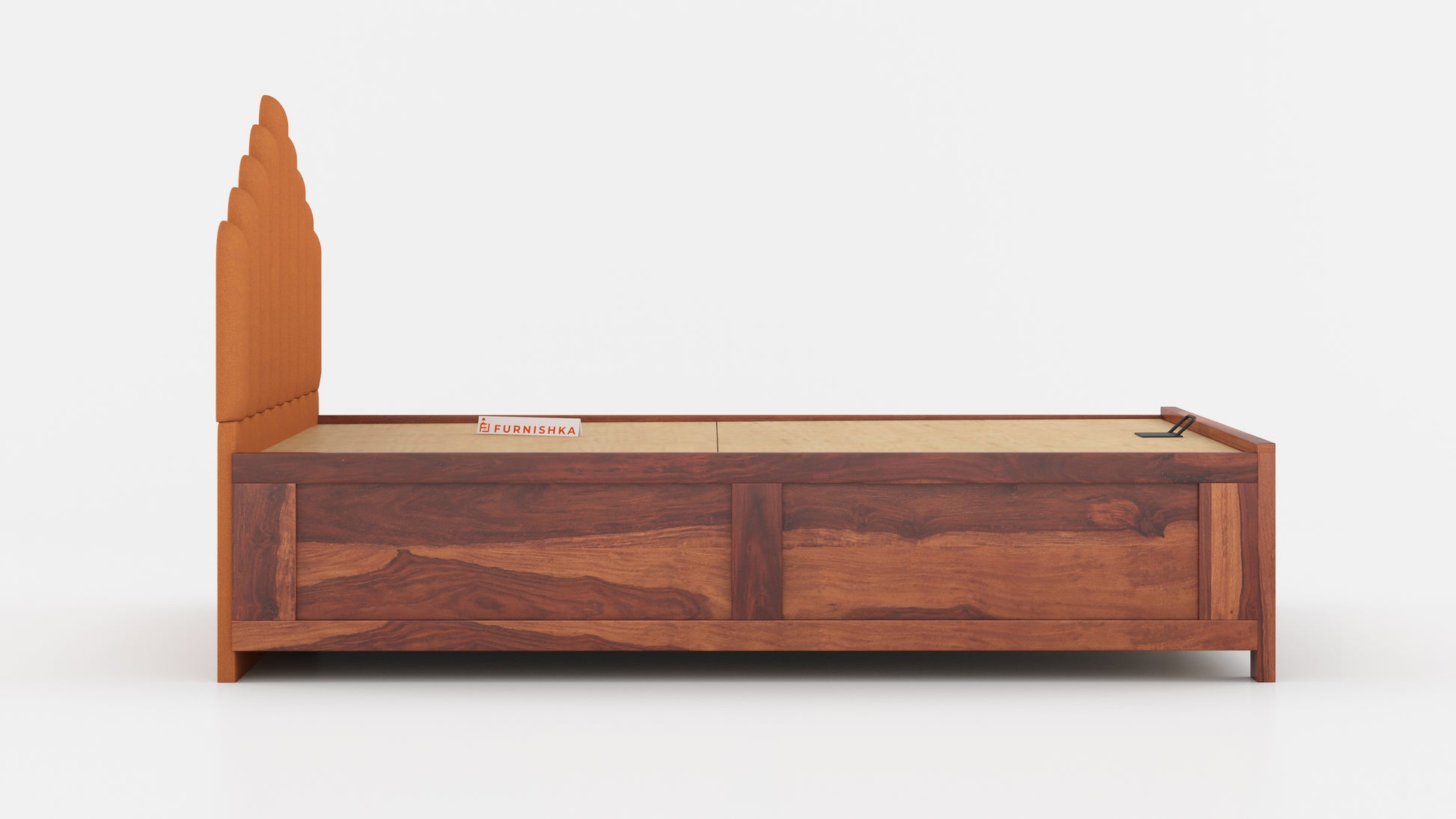 Dora Sheesham Wood bed with Upholstered headboard Hydraulic Storage King Size - Furnishka 