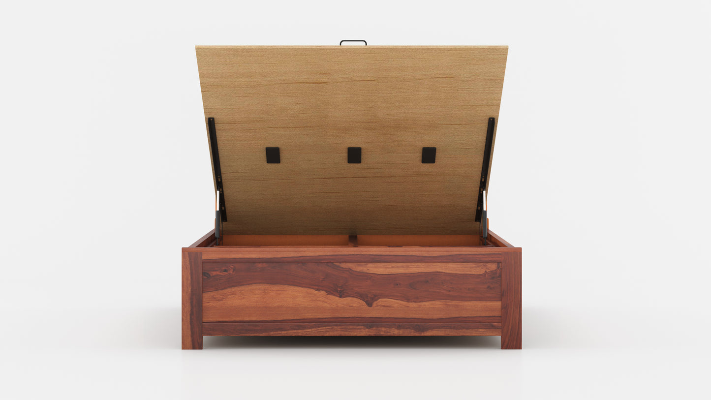 Dora Sheesham Wood bed with Upholstered headboard Hydraulic Storage King Size - Furnishka 