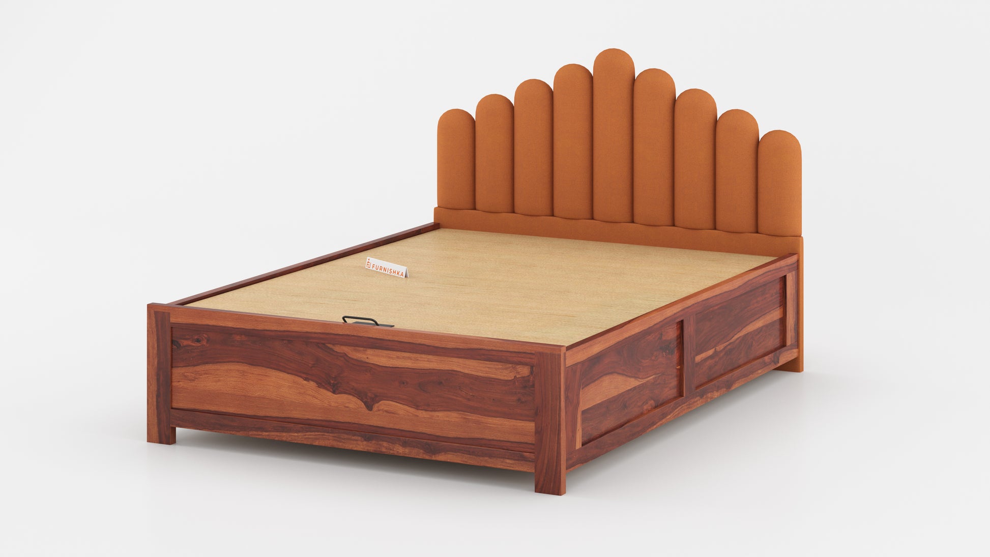 Dora Sheesham Wood bed with Upholstered headboard Hydraulic Storage King Size - Furnishka 