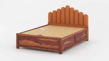 Dora Sheesham Wood bed with Upholstered headboard Hydraulic Storage King Size - Furnishka 