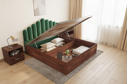Dora Sheesham Wood bed with Upholstered headboard Hydraulic Storage King Size - Furnishka 