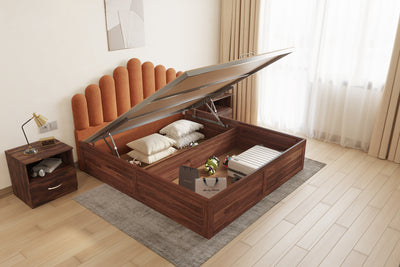 Dora Sheesham Wood bed with Upholstered headboard Hydraulic Storage King Size