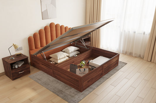 Dora Sheesham Wood bed with Upholstered headboard Hydraulic Storage Queen Size - Furnishka 