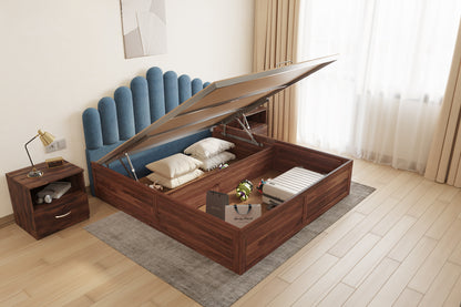 Dora Sheesham Wood bed with Upholstered headboard Hydraulic Storage King Size - Furnishka 