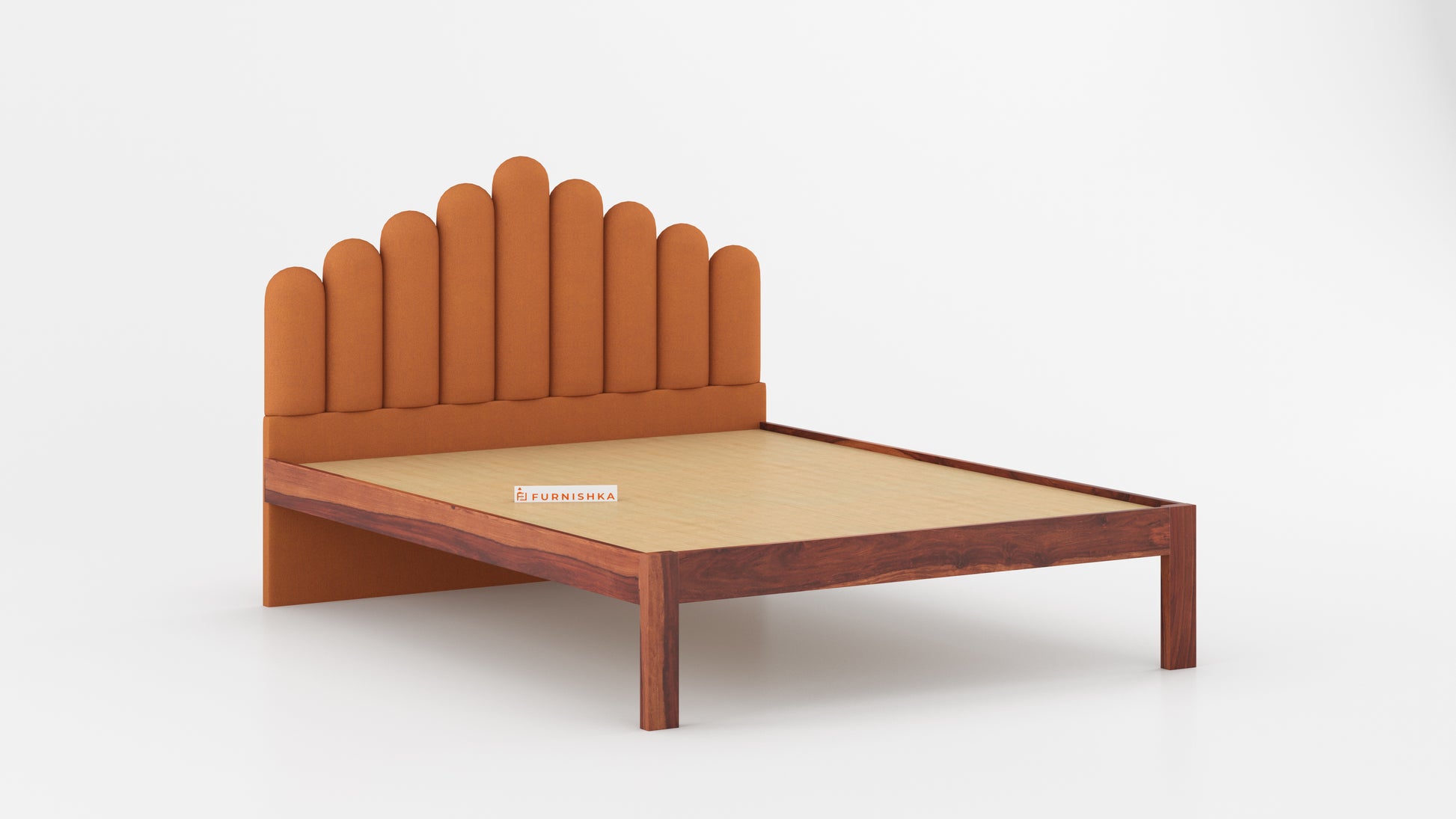 Dora Sheesham Wood bed with Upholstered headboard Non Storage King Size - Furnishka