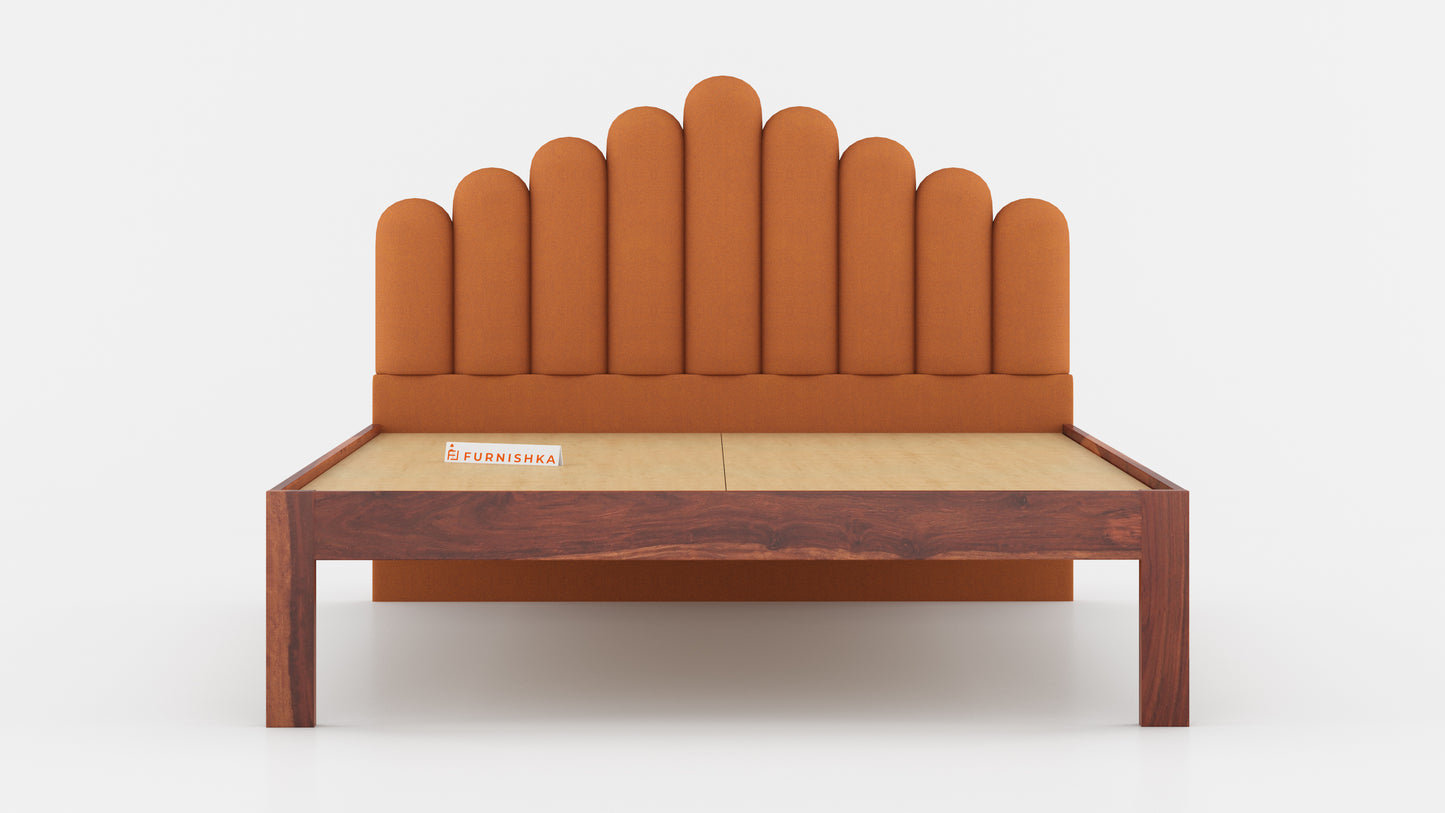 Dora Sheesham Wood bed with Upholstered headboard Non Storage King Size - Furnishka