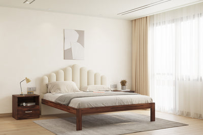 Dora Sheesham Wood bed with Upholstered headboard Non Storage King Size