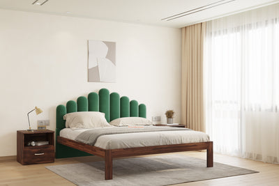 Dora Sheesham Wood bed with Upholstered headboard Non Storage King Size