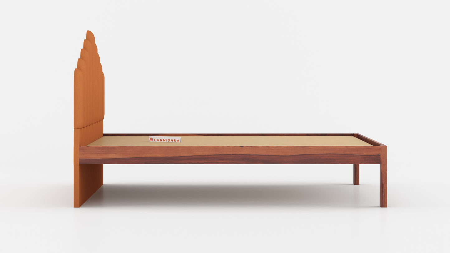 Dora Sheesham Wood bed with Upholstered headboard Non Storage King Size - Furnishka 