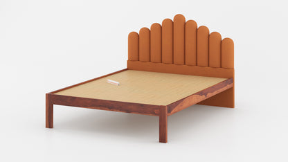 Dora Sheesham Wood bed with Upholstered headboard Non Storage King Size - Furnishka 