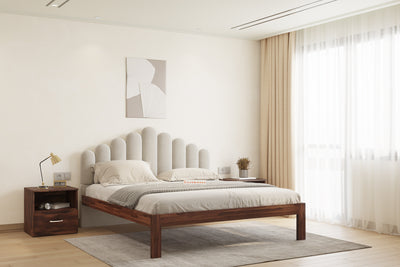 Dora Sheesham Wood bed with Upholstered headboard Non Storage Queen Size