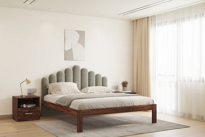 Dora Sheesham Wood bed with Upholstered headboard Non Storage King Size - Furnishka 