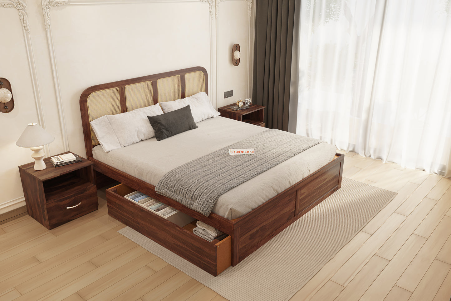 Amara Drawer Bed in Sheesham - Queen Size