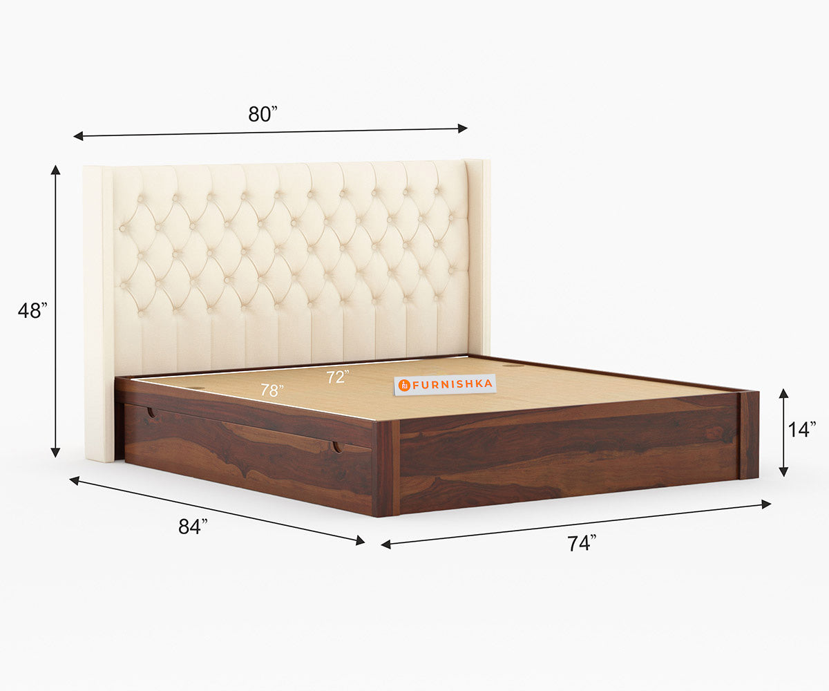 Drewno Sheesham wood Box Storage Bed - King Size - Furnishka 