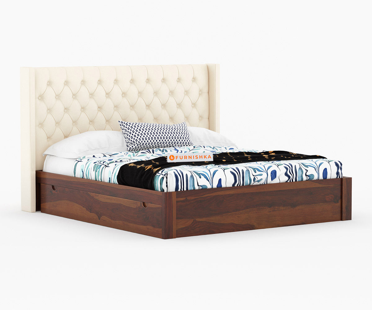 Drewno Sheesham wood Box Storage Bed - King Size - Furnishka 