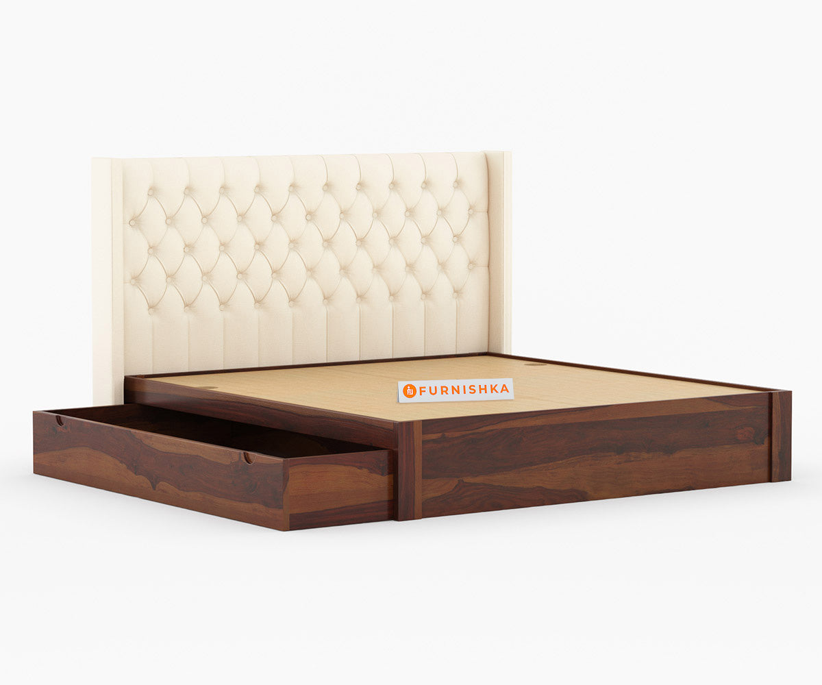 Drewno Sheesham wood Box Storage Bed - King Size - Furnishka 