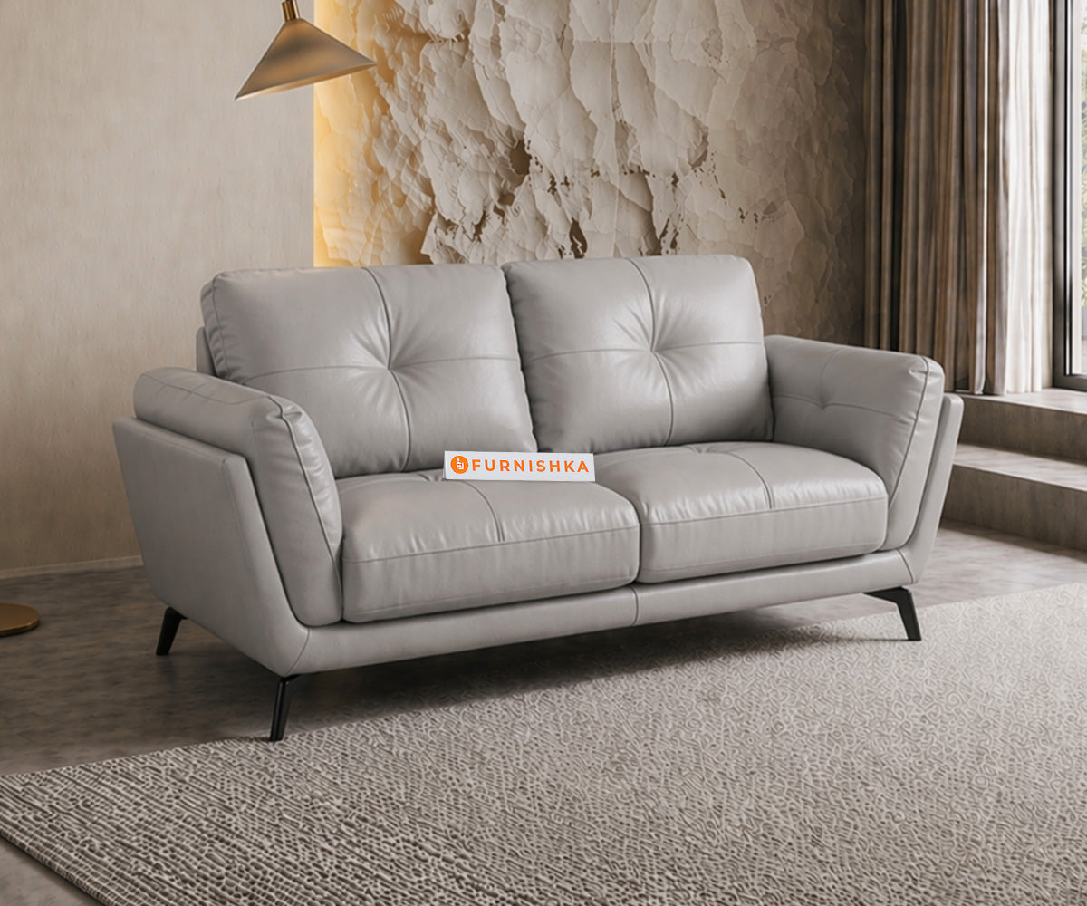 Dundee 2 Seater Leather Sofa-Silver Grey - Furnishka