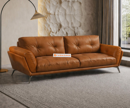 Dundee 3 Seater Leather Sofa-Saddle - Furnishka 