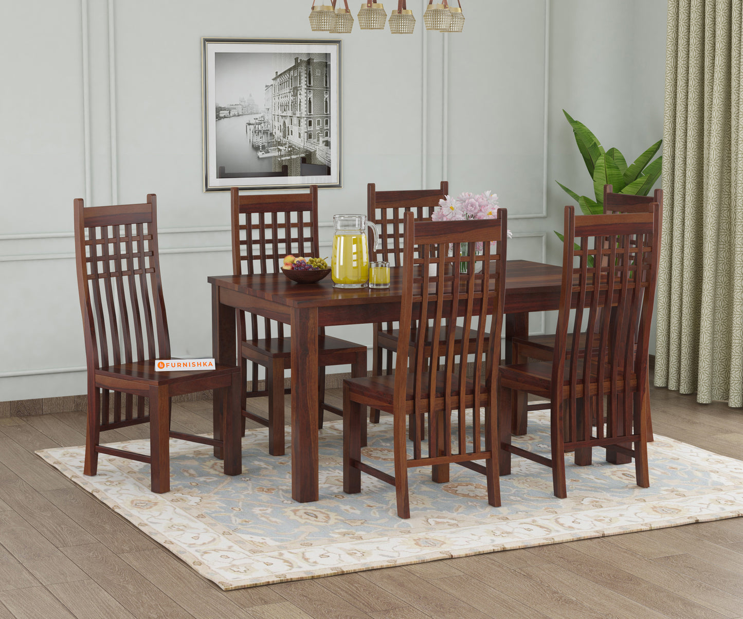 Ellen 6 Seater Dining Set Without Cushion Top Chair - Furnishka 