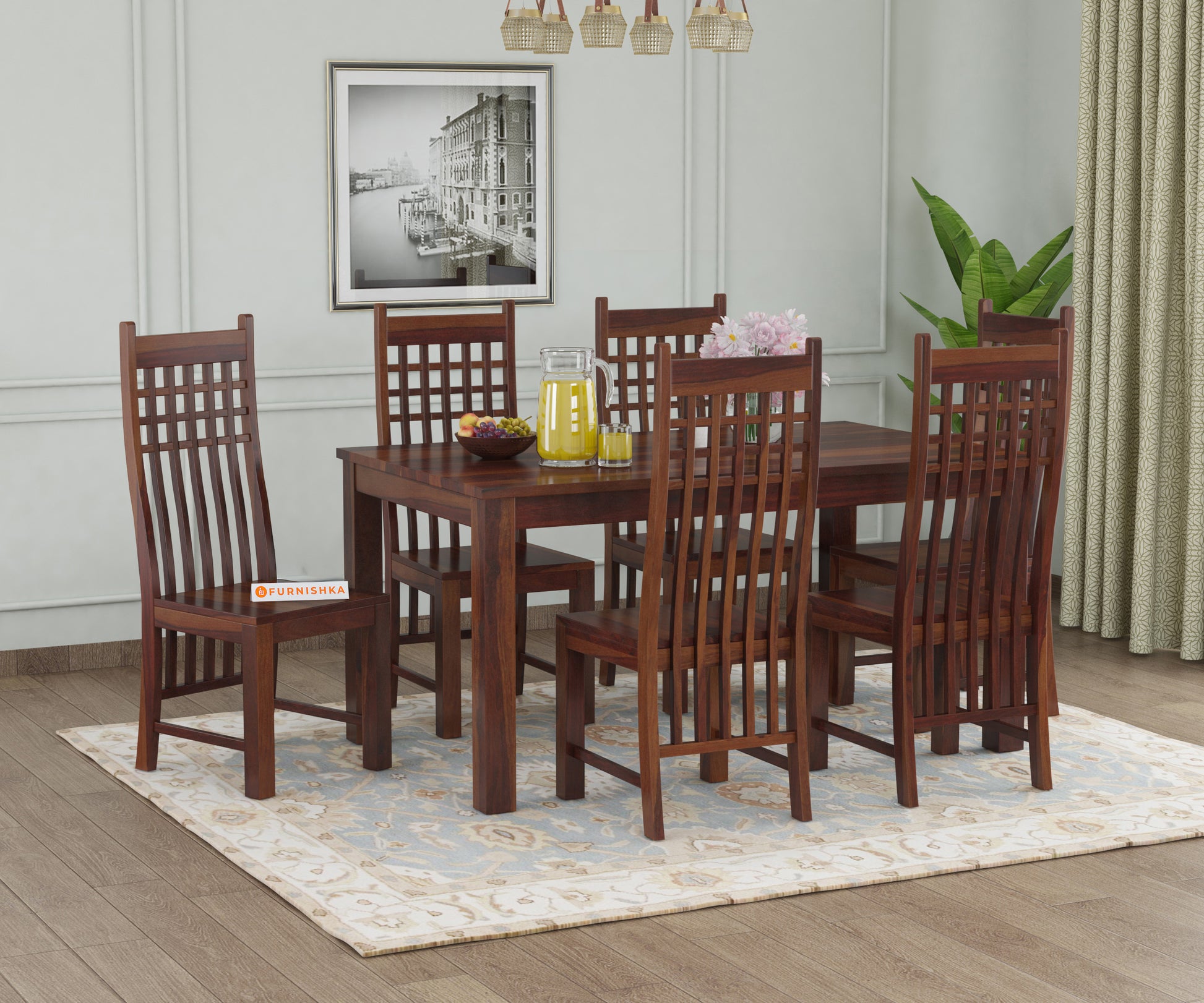 Ellen 6 Seater Dining Set Without Cushion Top Chair - Furnishka 