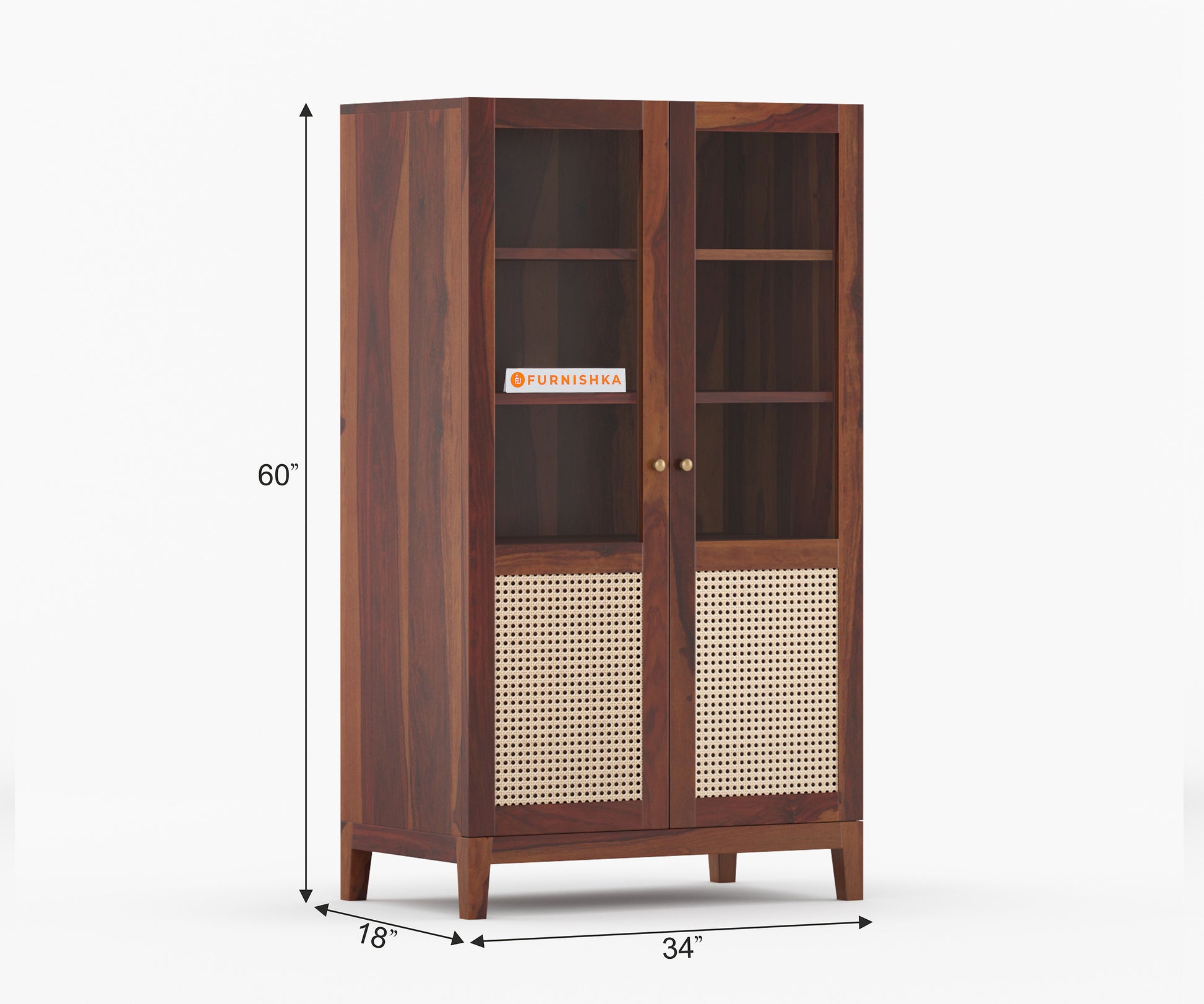 Elsie Sheesham Wood Two Door Cane Chest of Drawer - Furnishka 