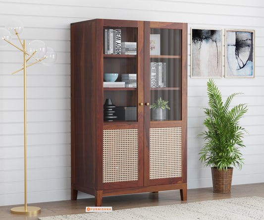 Elsie Sheesham Wood Two Door Cane Chest of Drawer - Furnishka 