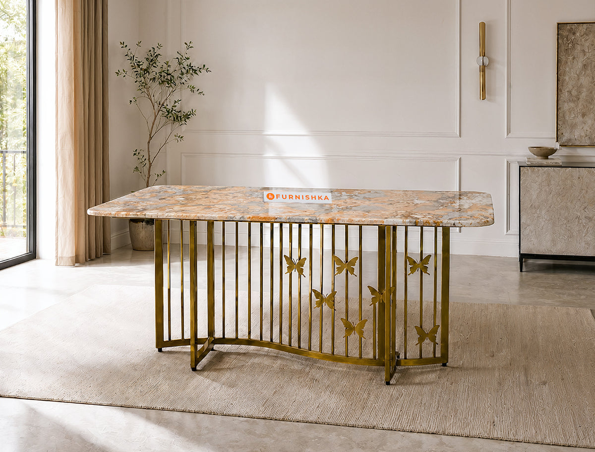 Elysian Dining Table 6 Seater PVD Gold Base - Furnishka
