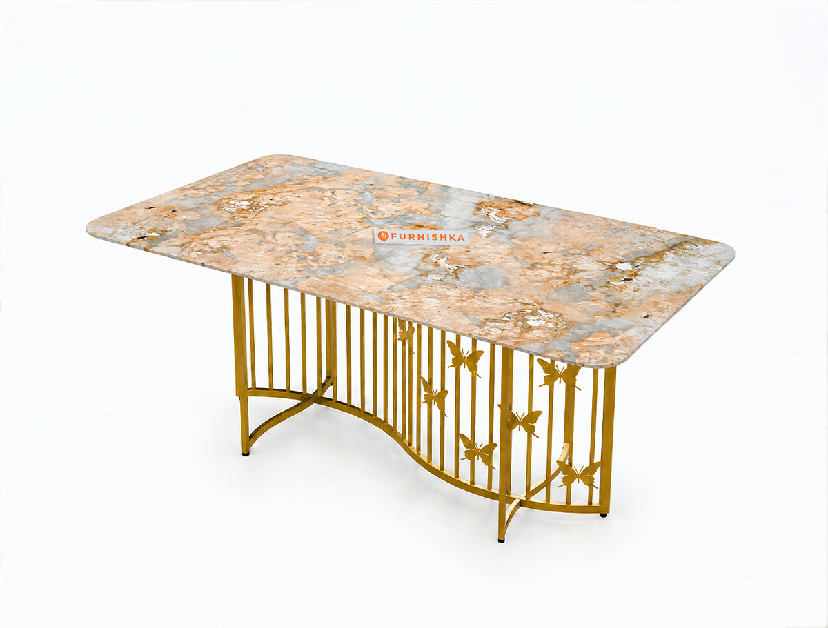 Elysian Dining Table 6 Seater PVD Gold Base - Furnishka