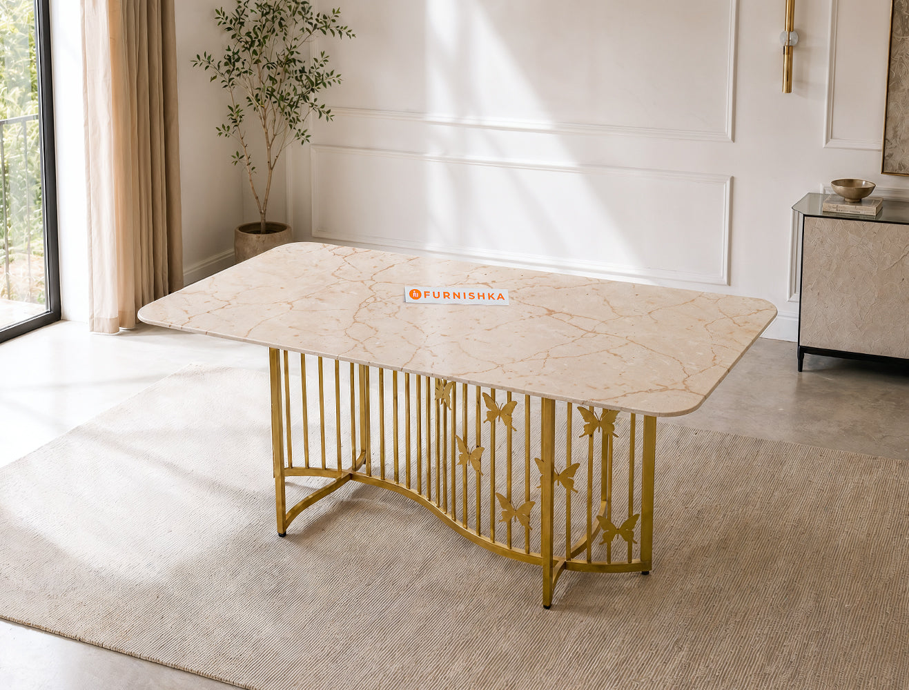 Elysian Dining Table 6 Seater PVD Gold Base - Furnishka