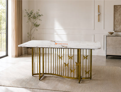 Elysian Dining Table 6 Seater PVD Gold Base - Furnishka