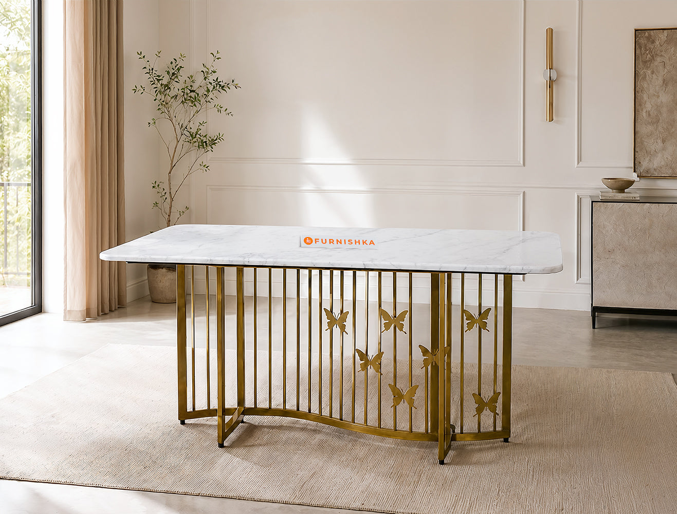 Elysian Dining Table 6 Seater PVD Gold Base - Furnishka