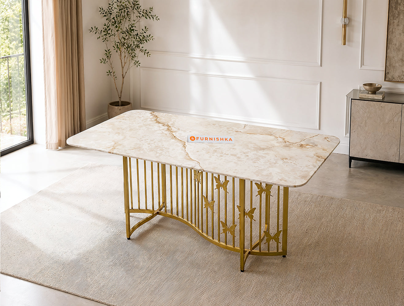 Elysian Dining Table 6 Seater PVD Gold Base - Furnishka