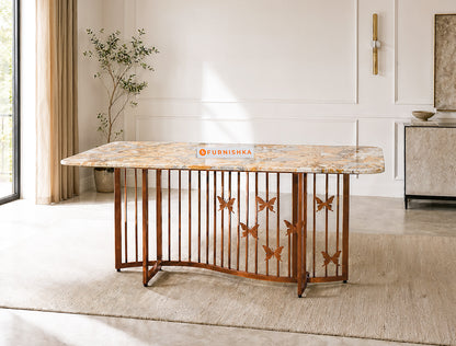 Elysian Dining Table 6 Seater Rose Gold Base - Furnishka