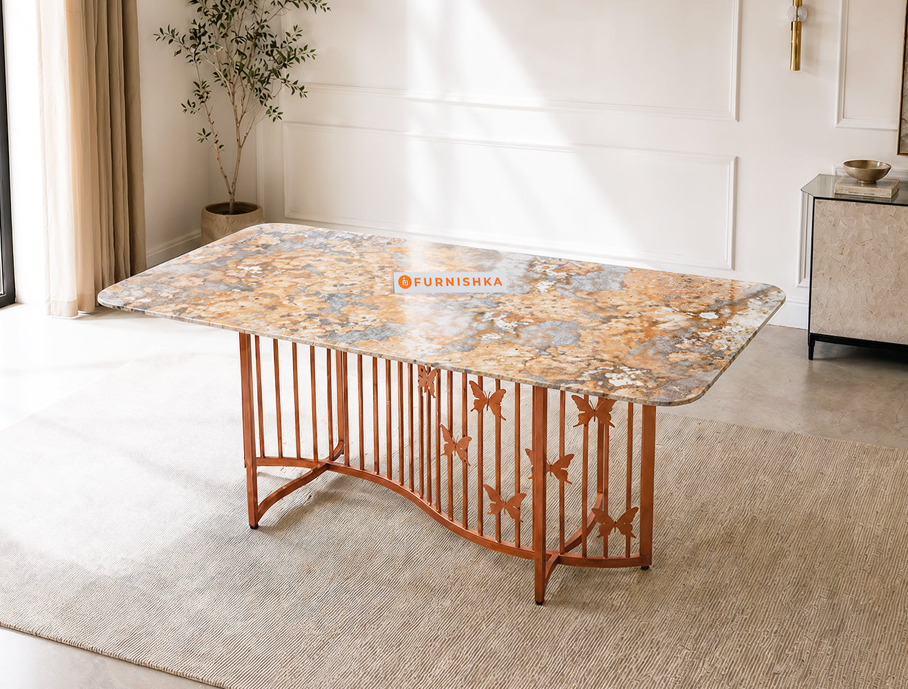 Elysian Dining Table 6 Seater Rose Gold Base - Furnishka