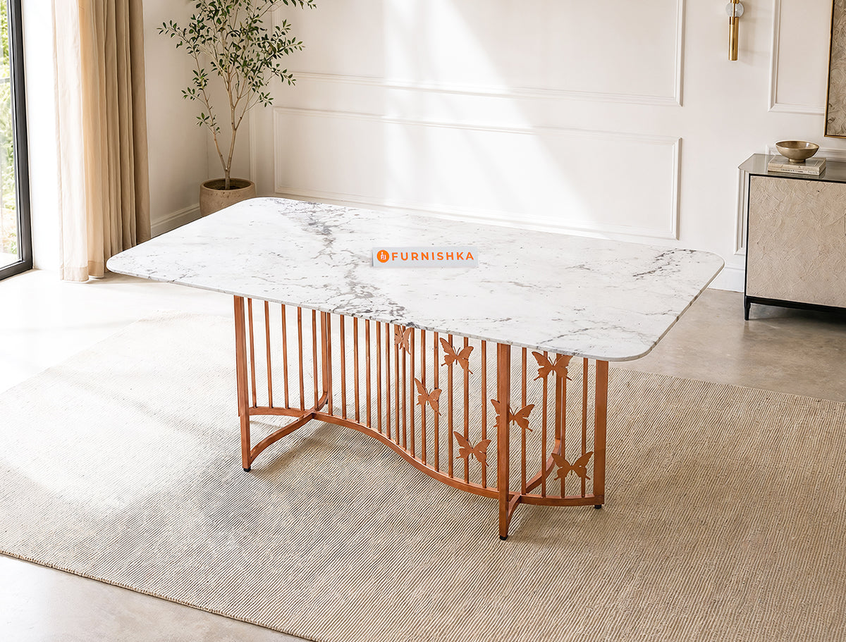 Elysian Dining Table 6 Seater Rose Gold Base - Furnishka