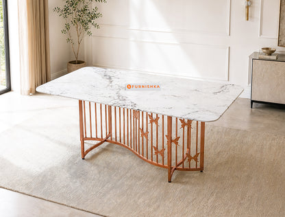 Elysian Dining Table 6 Seater Rose Gold Base - Furnishka