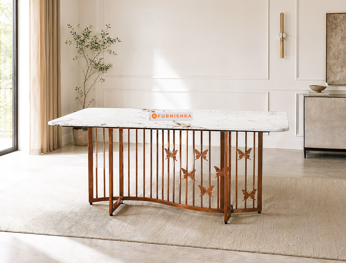 Elysian Dining Table 6 Seater Rose Gold Base - Furnishka