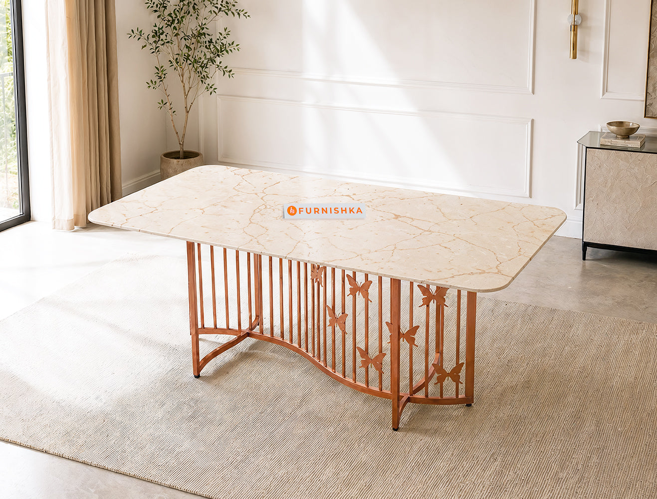 Elysian Dining Table 6 Seater Rose Gold Base - Furnishka