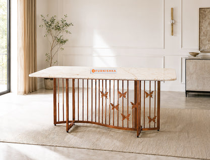 Elysian Dining Table 6 Seater Rose Gold Base - Furnishka