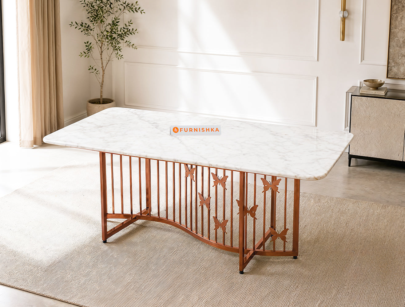 Elysian Dining Table 6 Seater Rose Gold Base - Furnishka
