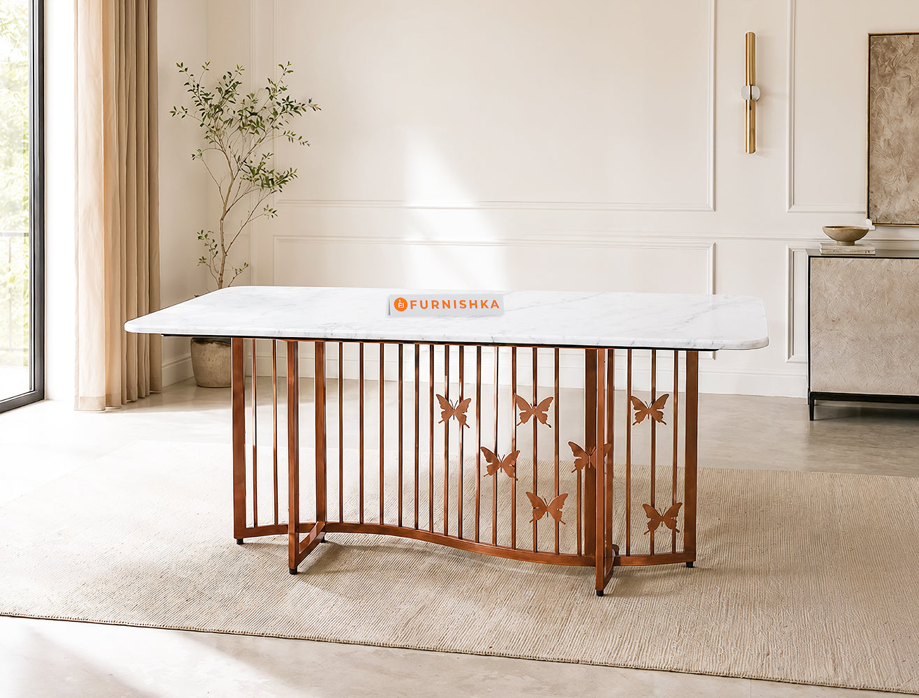Elysian Dining Table 6 Seater Rose Gold Base - Furnishka