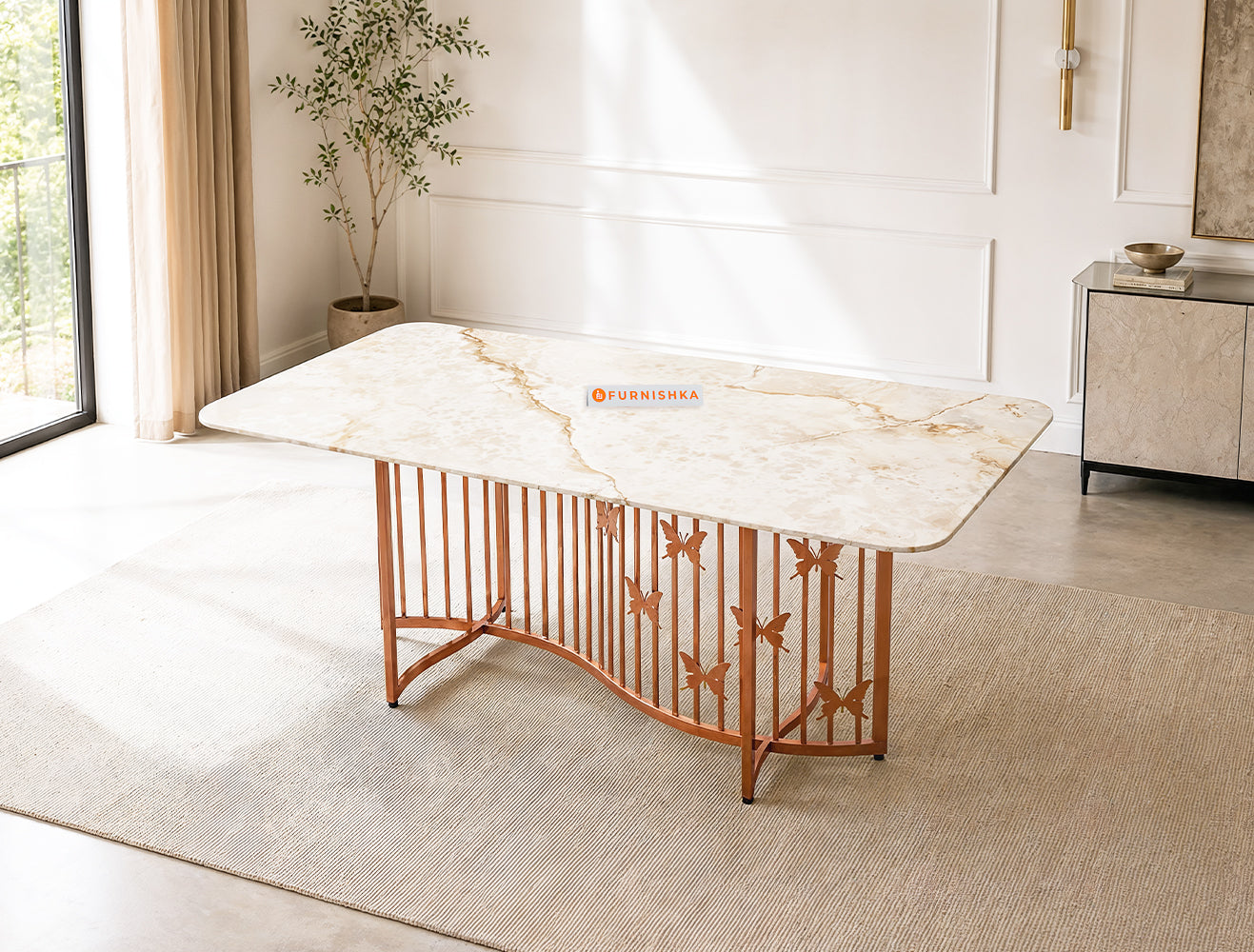 Elysian Dining Table 6 Seater Rose Gold Base - Furnishka
