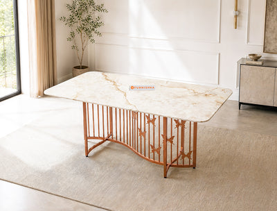 Elysian Dining Table 6 Seater Rose Gold Base